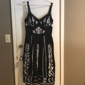 Black and white embroidered dress with pearls